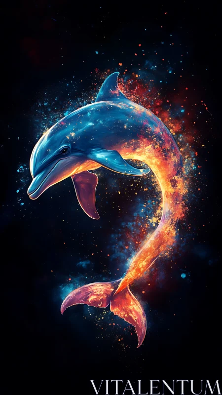 Radiant cosmic dolphin swimming through glowing stardust.