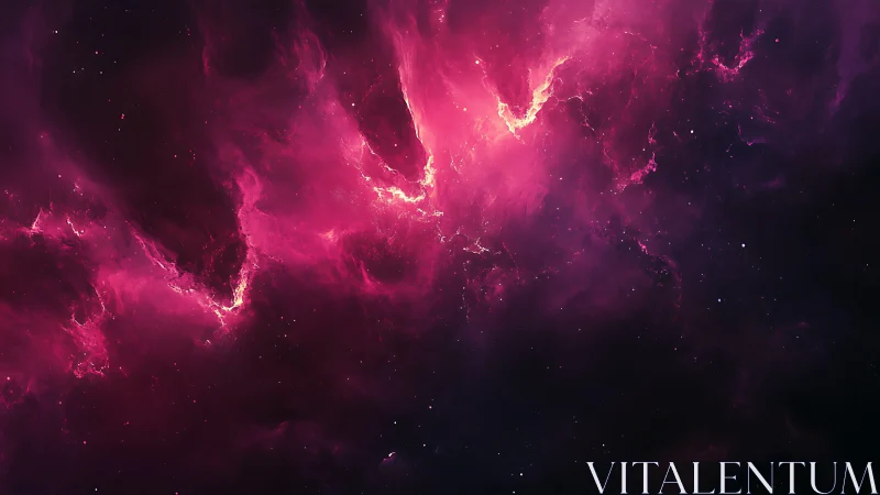 Magenta nebula cloud formations in deep space field.