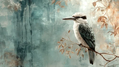 Kingfisher bird on a branch, digital watercolor painting style.