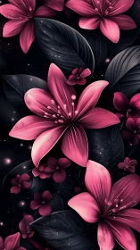 Pink Blossoms Against Dark Space.