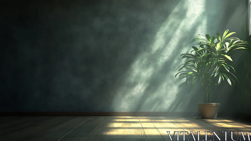 Sunlit corner plant bringing calm into a quiet room.