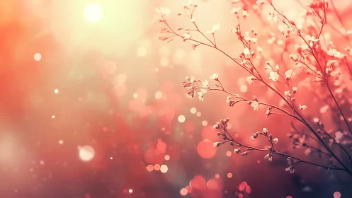 Delicate Flowers Glowing Against Warm Bokeh Background.