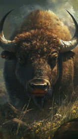 Digital rendering shows frontal view of a horned bison
