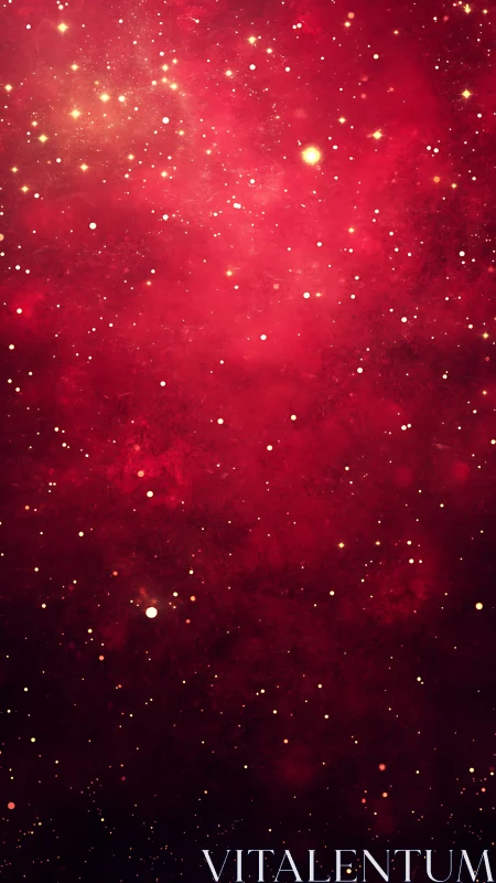 Deep red star field with glowing nebula background.