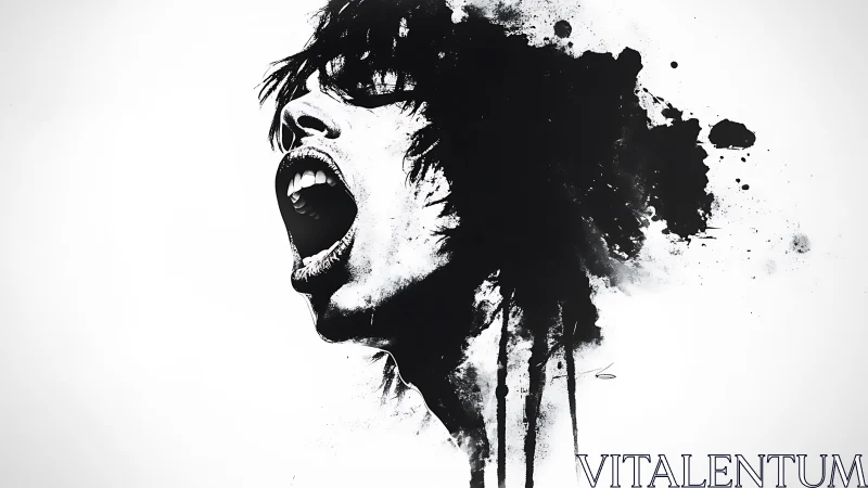 Explosive ink portrait captures a scream frozen in motion.