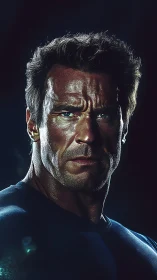 Powerful hero portrait glowing with strength and resolve.