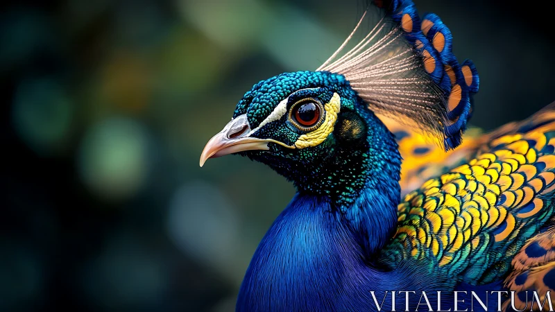 Vibrant close-up of peacock in vivid colors, detailed artistic style.