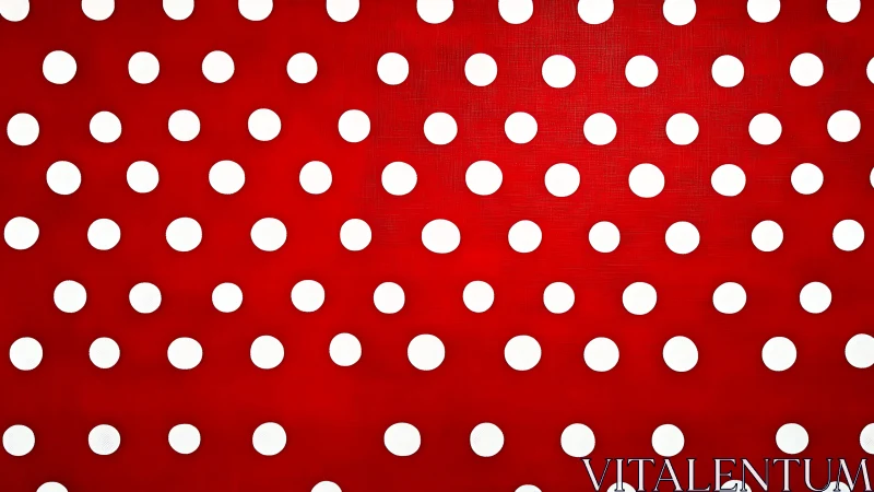 White polka dots align over vivid red textured background.