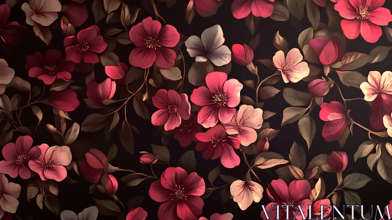 Moody Pink Florals Against Dark Background.