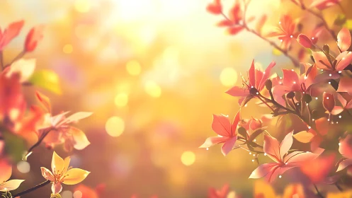 Digital rendering depicts stylized pink blossoms in sunlight