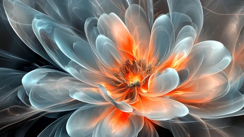 Luminescent fractal flower radiates molten core glow.