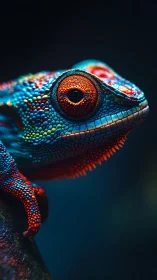 Vivid chameleon portrait glows with neon-scaled detail.
