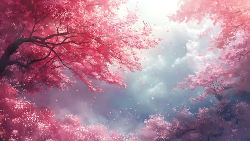 Radiant cherry canopy with volumetric sky illumination.