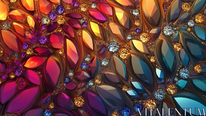 Gemstone fractal mosaic with molten jewel petals glow.