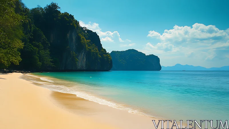 Turquoise Paradise Beach Backed by Limestone Cliffs and Mountains