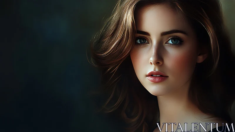 Cinematic portrait highlights luminous eyes and soft skin.