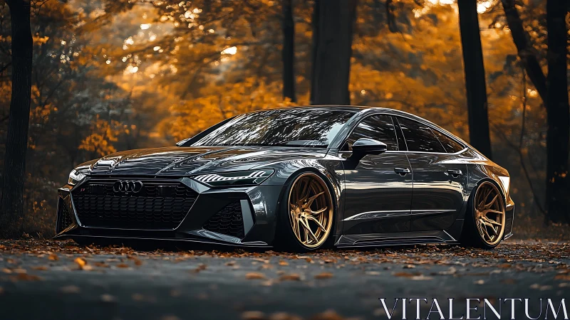 Low-slung Audi sportback rendered with dramatic autumn bokeh lighting