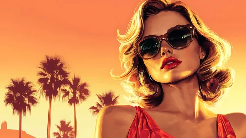 Sunset glow and cool shades with a confident beach muse.