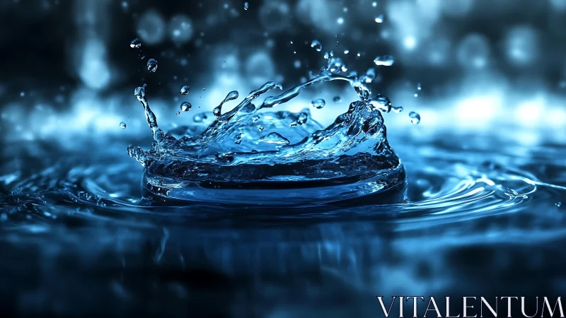 High-speed macro capture freezes luminous blue water splash