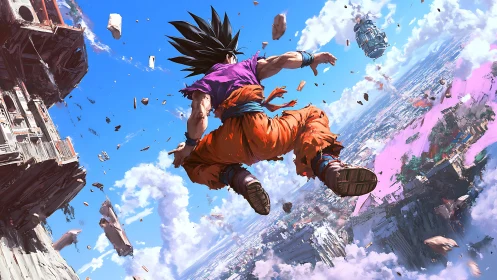 Sky-shattering leap hurls a battle-scarred hero through clouds