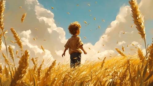Sunlit daydreams of a child wandering golden wheat fields.