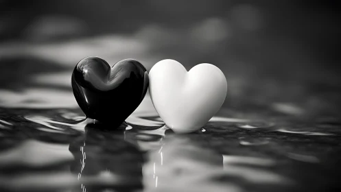 Black and White Hearts Connected in Ethereal Composition.