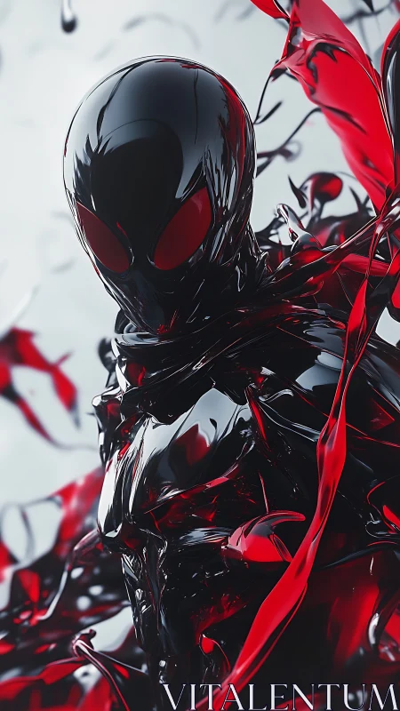 Glossy black humanoid form with red liquid extensions.