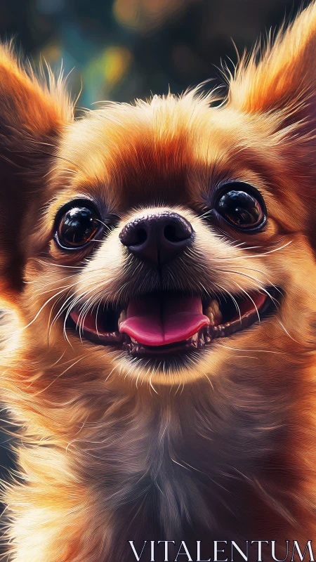 Close-up digital portrait of small long-haired dog face.