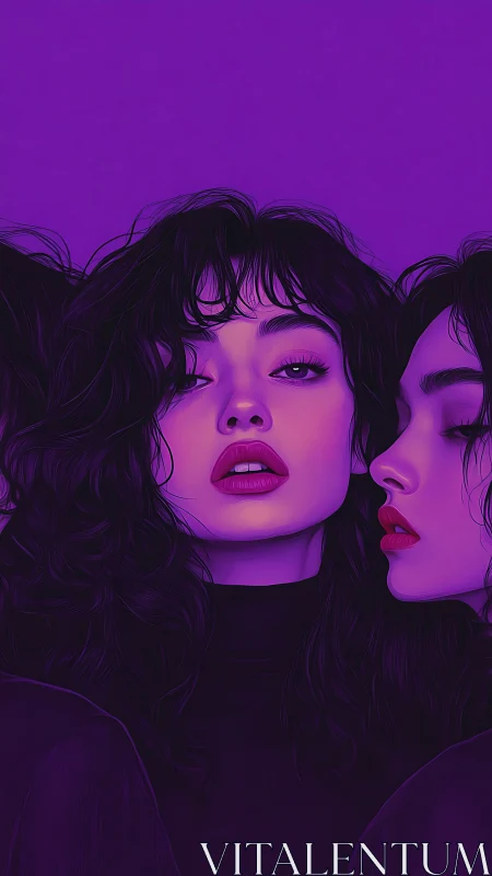 Velvet violet portraits of three dreamlike mirrored faces.