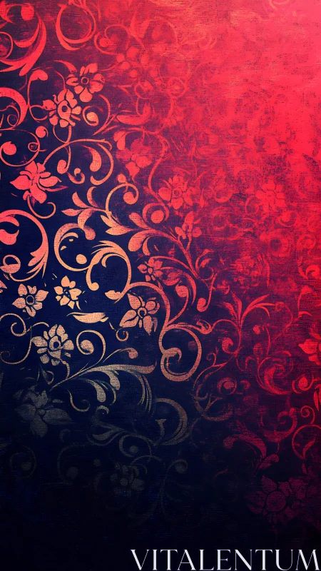 Floral arabesque gradient over textured crimson canvas.