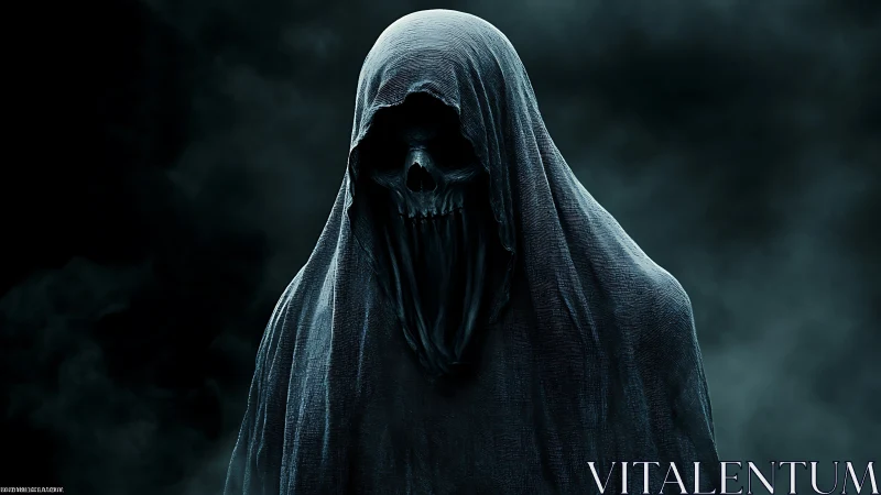 Photorealistic shrouded reaper study with dramatic chiaroscuro.