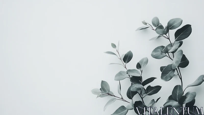 Eucalyptus branches on light background in side composition.