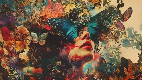 Surreal woman and butterflies merge in vivid dream bloom