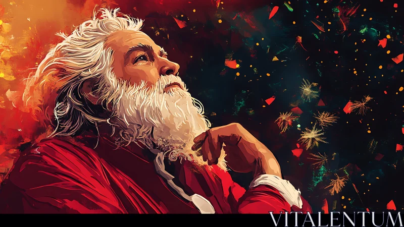 Side-profile digital painting of contemplative Santa Claus
