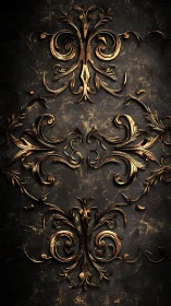 Ornate golden scrollwork dancing over aged dark metal.