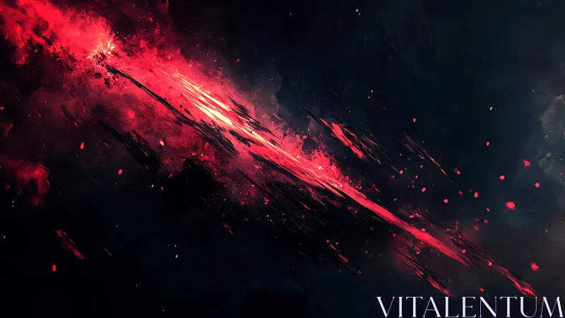 Crimson meteor streak exploding through cosmic void.