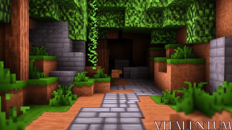 Minecraft jungle interior with stone pathway and vegetation