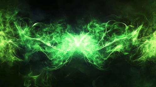 Vivid Green Energy Swirl in Abstract Digital Art Style.