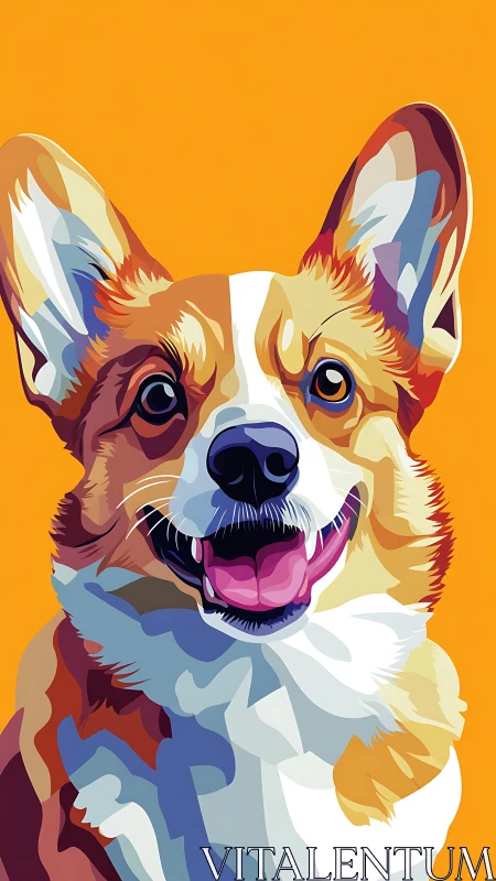 Vibrant corgi portrait in bold geometric color blocks.