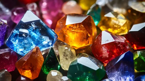 Macro optical study of faceted multicolor crystal gemstones.