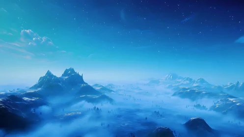 Midnight frost valley under a dreaming sapphire sky.