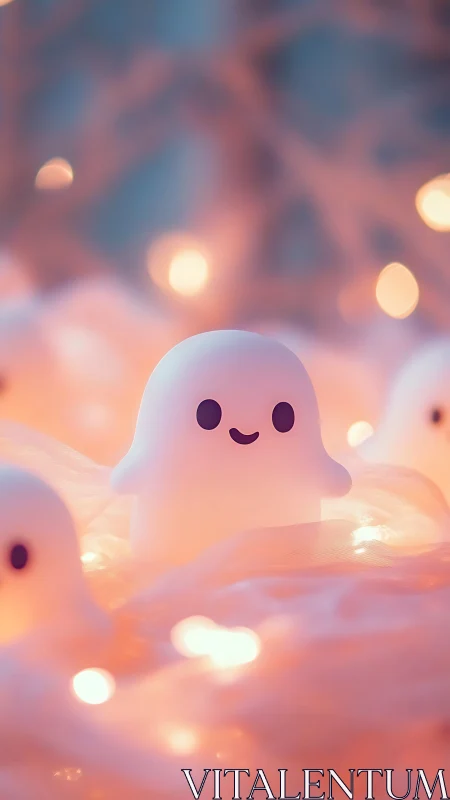 Soft glow ghost pals drifting through cotton candy light.
