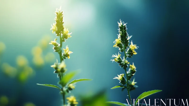 Delicate Wildflowers Against Teal Gradient Background.