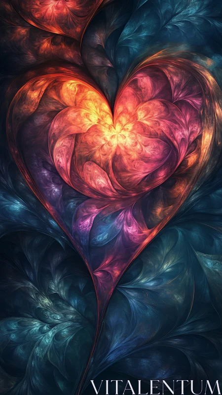 Luminous fractal heart blooming in swirling cosmic petals.