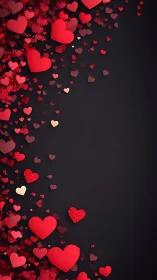 Cascading Red Hearts Against Dark Background.