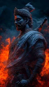 Heroic warrior profile rendered in dramatic digital chiaroscuro