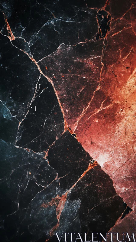 Molten fracture across obsidian marble surface detail.