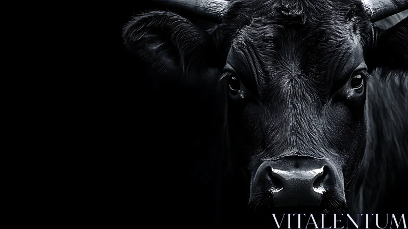 Midnight black bull meeting your steady curious gaze.