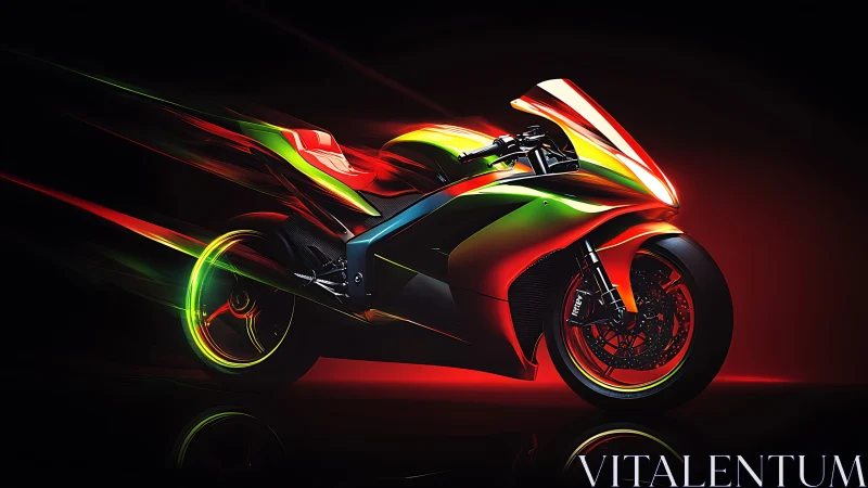 Neon-laced aerodynamic superbike in high-speed motion streaks
