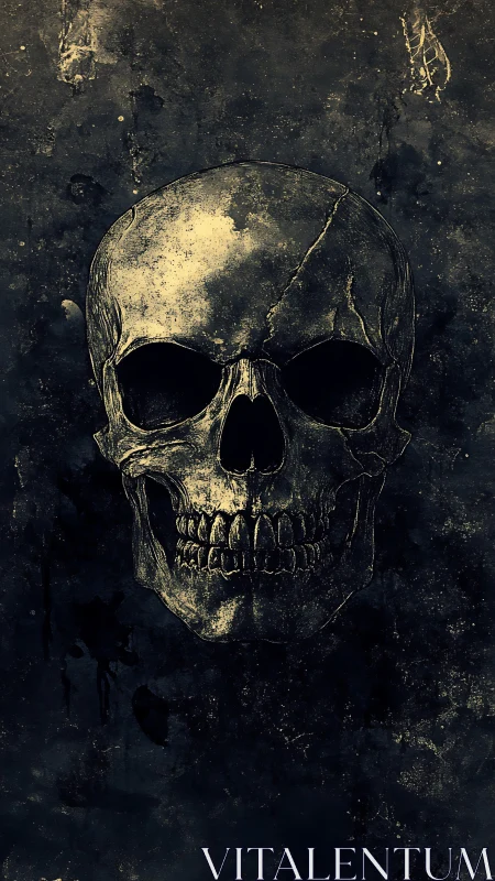 Grim skull portrait glowing from a storm of midnight grunge.